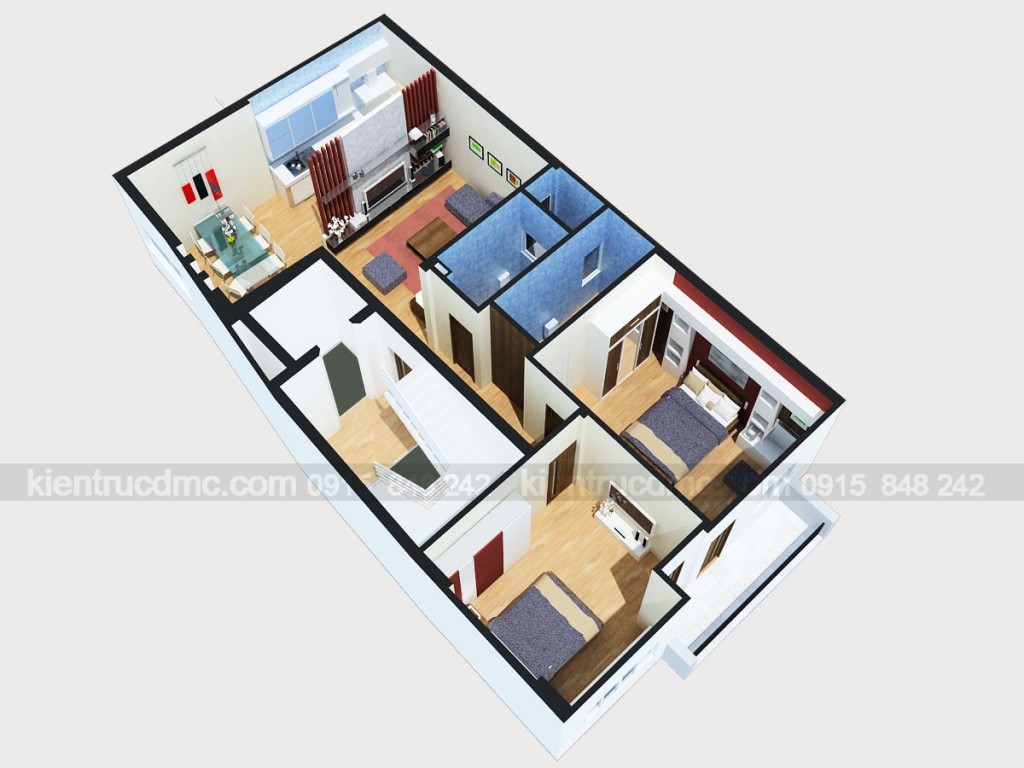 Phối cảnh tổng thể căn hộ - Thiết kế nội thất chung cư mini 8 tầng