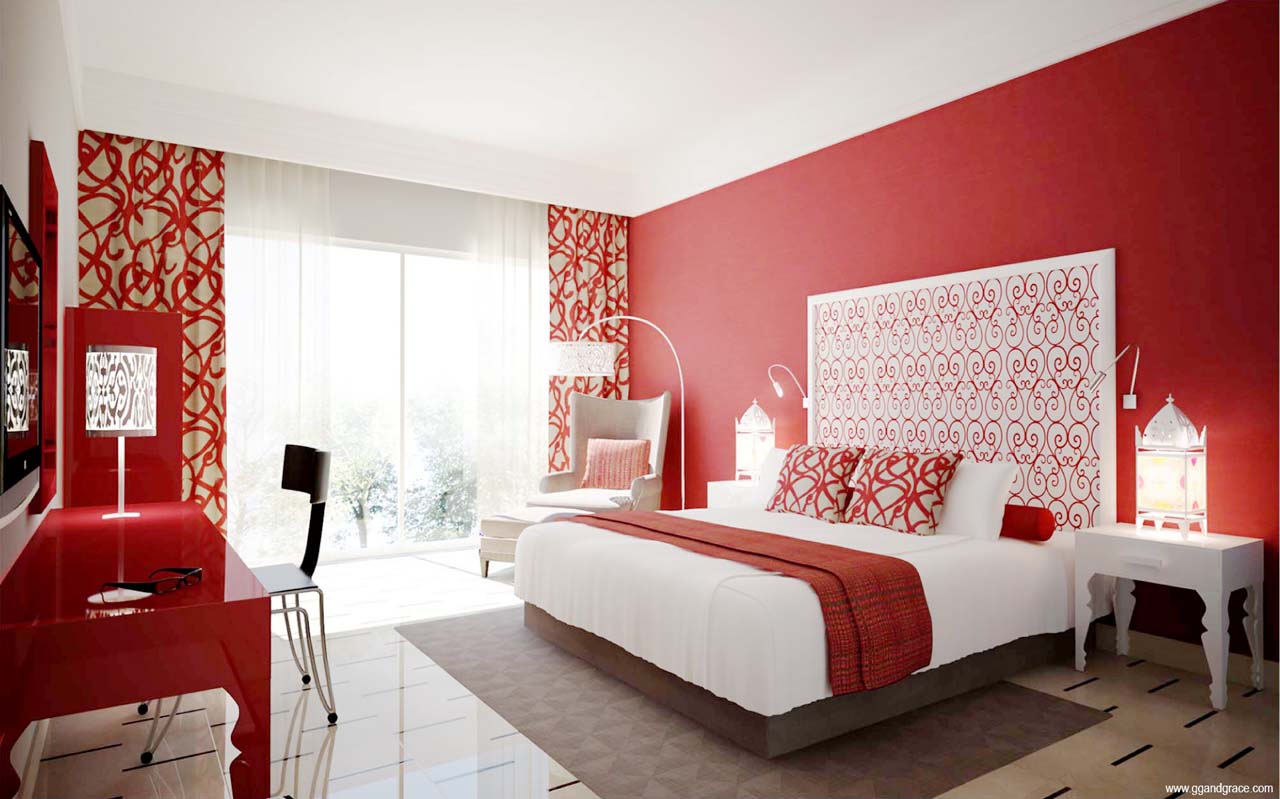 Kết quả hình ảnh cho sơn phòng ngủ màu đỏ