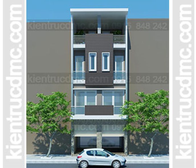 Thiết kế nhà phố 4 tầng 2 ghép 1 đẹp hiện đại