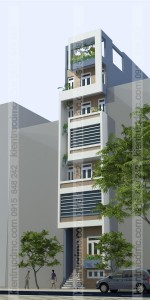 Phối cảnh mặt sau nhà ống 7 tầng hiện đại
