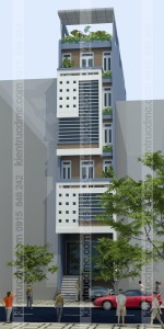 Phối cảnh mặt trước nhà ống hiện đại 7 tầng