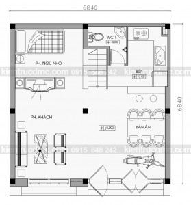 Mặt bằng tầng 1 - Thiết kế nhà phố 3 tầng hiện đại