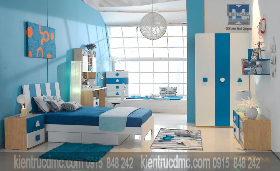 Trang trí nội thất phòng ngủ trẻ em mùa hè với màu sắc vui nhộn