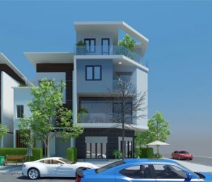 thiết kế nhà phố 2 mặt tiền căn góc 4 tầng: