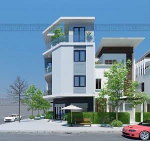 thiết kế nhà phố 2 mặt tiền căn góc 4 tầng: