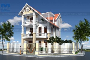 Thiết kế biệt thự kiến trúc Pháp 3 tầng trên đất 229m2