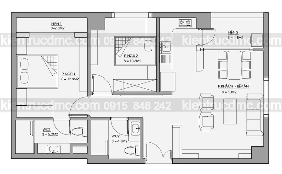 Thiết kế nội thất căn hộ chung cư 85m2