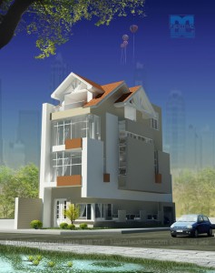 Thiết kế nhà ống 4 tầng căn góc 2 mặt tiền