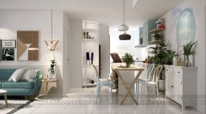 Làm mát không gian mùa hè với thiết kế nội thất chung cư màu xanh ngọc