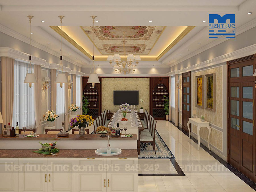 Thiết kế nội thất dinh thự 2 tầng phong cách tân cổ điển đẹp, sang trọng