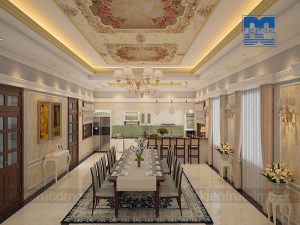 Thiết kế nội thất dinh thự 2 tầng phong cách tân cổ điển đẹp, sang trọng