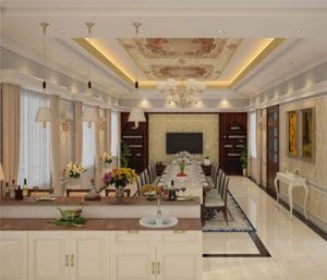 Thiết kế nội thất dinh thự 2 tầng phong cách tân cổ điển đẹp, sang trọng