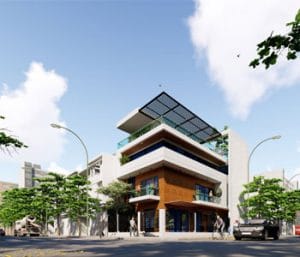 Thiết kế nhà lô phố 3 tầng căn góc hai mặt tiền phong cách hiện đại
