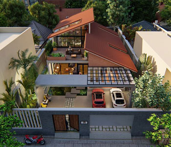 Thiết kế biệt thự phố 2,5 tầng hiện đại nhiều cây xanh