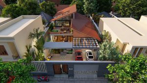 Thiết kế biệt thự phố 2,5 tầng hiện đại nhiều cây xanh