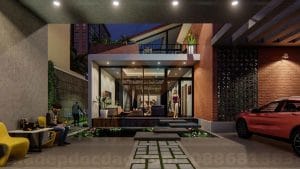 Thiết kế biệt thự phố 2,5 tầng hiện đại nhiều cây xanh