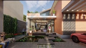 Thiết kế biệt thự phố 2,5 tầng hiện đại nhiều cây xanh