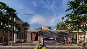 Thiết kế biệt thự phố 2,5 tầng hiện đại nhiều cây xanh