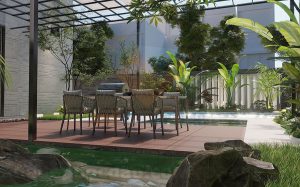 Thiết kế biệt thự phố 2 tầng phong cách hiện đại với không gian xanh