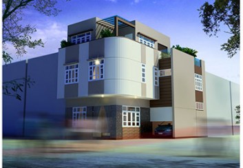 Thiết kế nhà phố 3 tầng 2 mặt tiền cạnh vát chéo